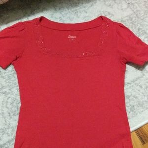 An Express Red Sexy Basic Tee w/Rhinestones Sz Medium